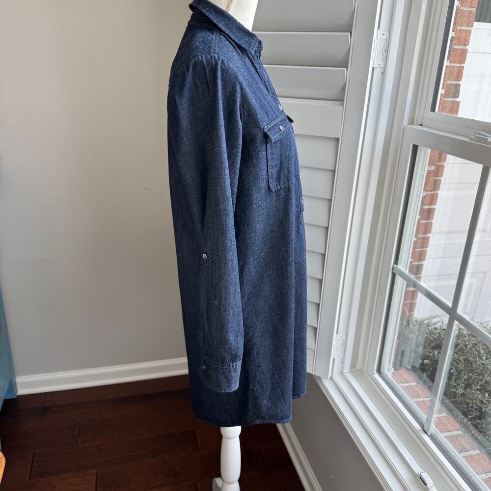 LOFT Denim Shirt Dress Blue Chambray Long Sleeve Roll Tab Sleeves Womens Small - Picture 4 of 12